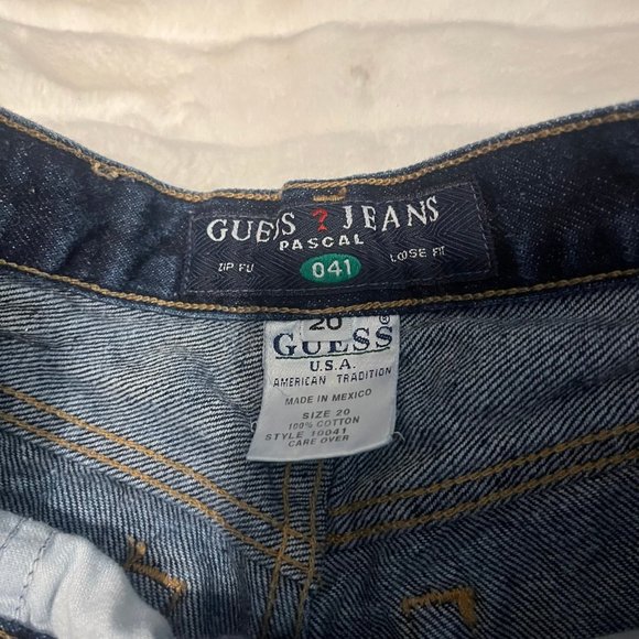 Vintage 90s Guess Pascal 27 x 30 Dark Blue Distressed School Vtg Casual Jeans - Picture 8 of 11